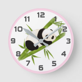 Rosa Grått Bamboo Träd Panda Bear Wall Clock Rund Klocka