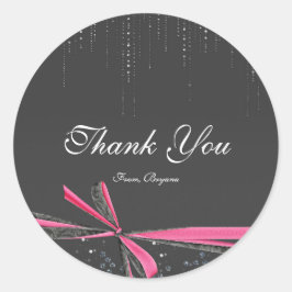 Rosa & Grått band rosett Rhinstenar Bling dekaler Runt Klistermärke