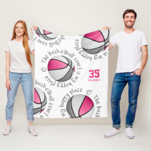 rosa grått-basketbollen mitt lycklig ställe flicko fleecefilt