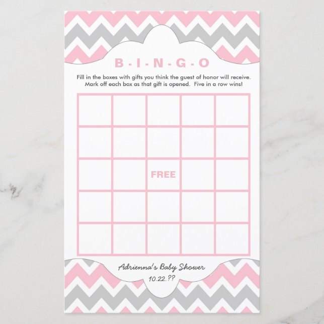 Rosa Grått Bingo purse Girl babyduschspel för barn (Framsida)