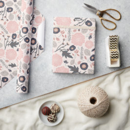 Rosa Grått Black botaniskt Blommönster Presentpapper