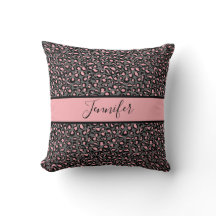 Rosa Grått Black Cheetah Monogram Dekorativ kudde