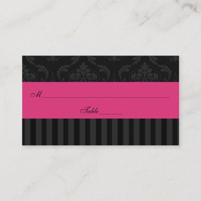 Rosa Grått Black Damask Rand Place Card Placeringskort (Framsida)