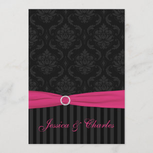 Rosa Grått Black Damask Rand Scrolls Bröllop Inbjudningar
