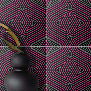 Rosa Grått Black Modern Geometric Mönster Kakelplatta