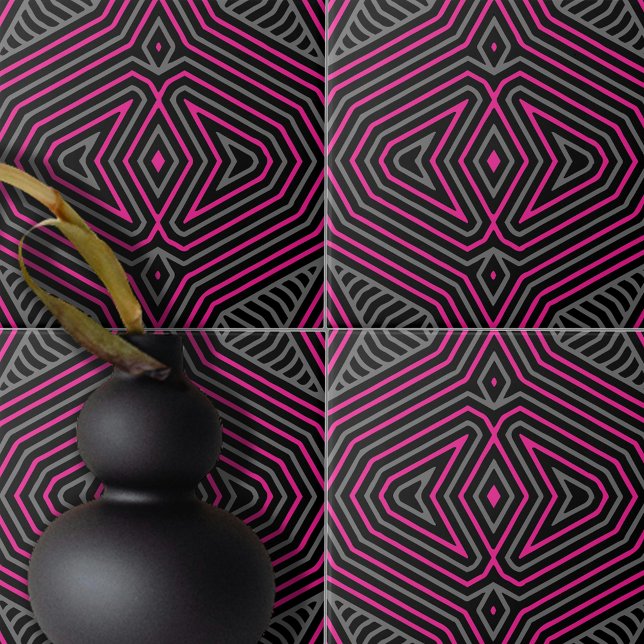Rosa Grått Black Modern Geometric Mönster Kakelplatta (Skapare uppladdad)