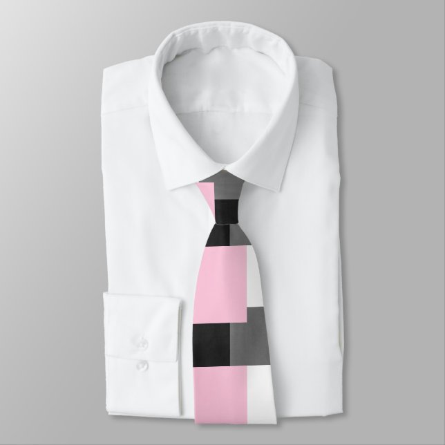 Rosa Grått Black och White Geometric Mönster Slips (Bunden)
