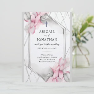 Rosa Grått Blommigt Christian Kor och Bible Bröllo Inbjudningar