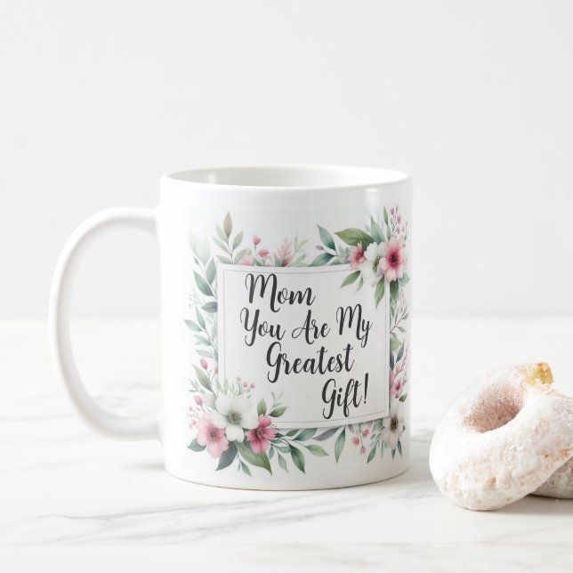 Rosa & Grått Blommigt Mamma Mor Kaffe Mugg (Med munk)