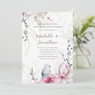 Rosa Grått Blommigt med Dove Christian Bible Bröll Inbjudningar
