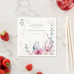 Rosa Grått Blommigt med Dove Christian Bible Bröll Pappersservett