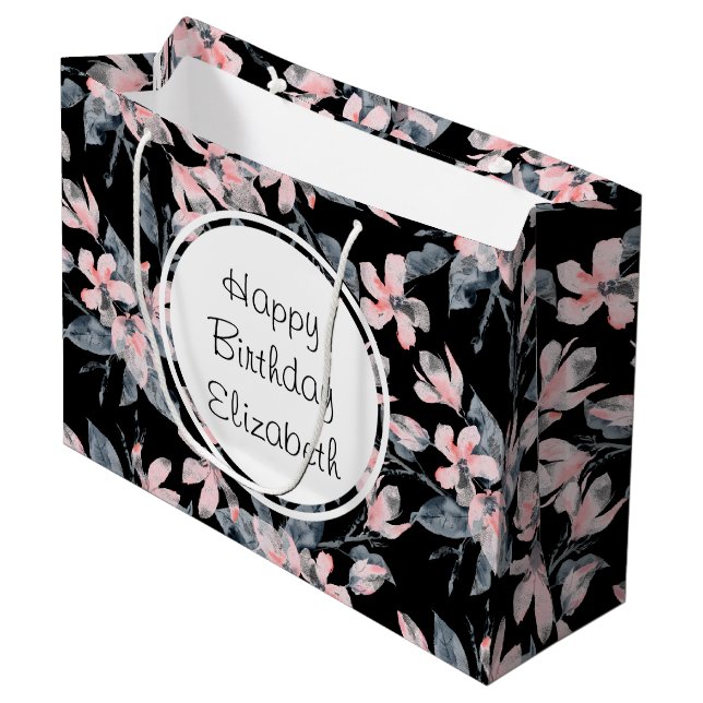 Rosa & Grått Blommigt Vattenfärg Mönster födelseda (Framsidan Vinklad)