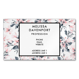 Rosa & Grått Blommigt Vattenfärg Mönster Magnetiska Visitkort