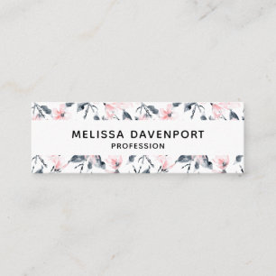 Rosa & Grått Blommigt Vattenfärg Mönster Mini Visitkort