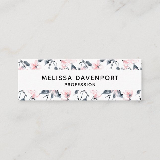 Rosa & Grått Blommigt Vattenfärg Mönster Mini Visitkort (Framsida)