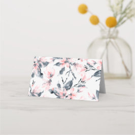 Rosa & Grått Blommigt Vattenfärg Mönster Placeringskort