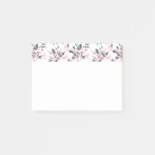 Rosa & Grått Blommigt Vattenfärg Mönster Post-it Block