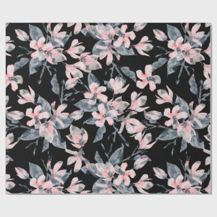 Rosa & Grått Blommigt Vattenfärg Mönster Presentpapper