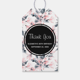 Rosa & Grått Blommigt Vattenfärg Mönster Tack Presentetikett