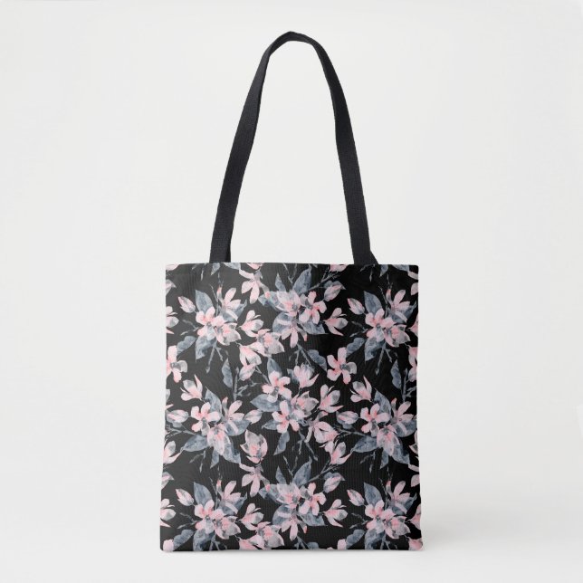 Rosa & Grått Blommigt Vattenfärg Mönster Tygkasse (Framsida)