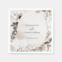 Rosa Grått Blommigt Watercolor Bröllop Pappersservett