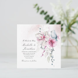 Rosa Grått Blommigt White Dove Christian Bröllop Inbjudningar