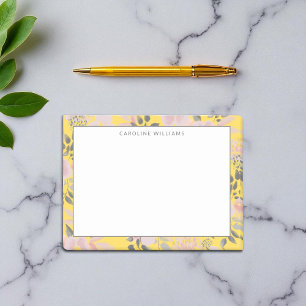 Rosa Grått-Blommönster med helig Gult med Namn Post-it Block