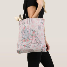 ROSA & GRÅTT BOHO BABY ELEPHANT & DREAMCATCHER TYGKASSE