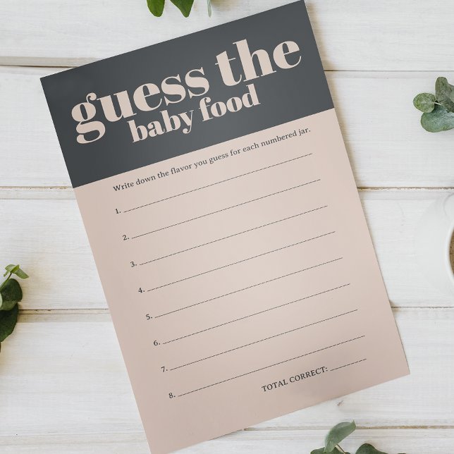 Rosa Grått Boho Baby Shower gissar Baby Food Game Flygblad (Skapare uppladdad)