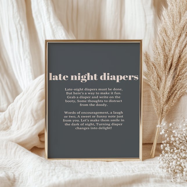 Rosa Grått Boho Typography Baby Late Night Diaper  Poster (Skapare uppladdad)