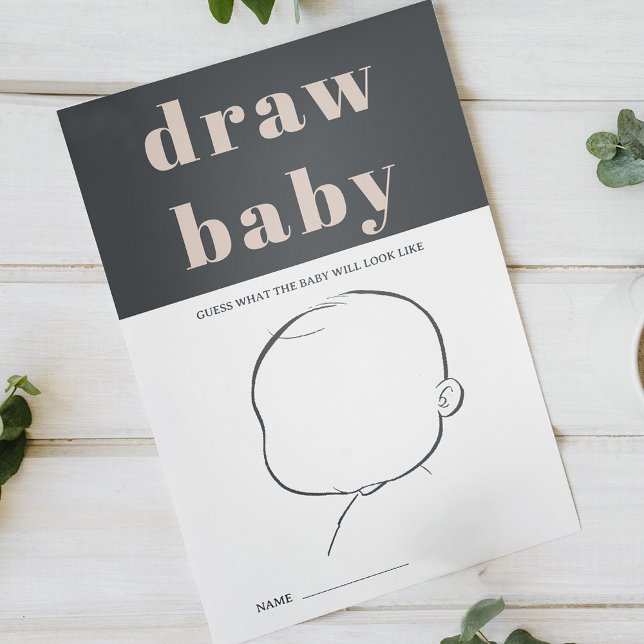 Rosa Grått Boho Typography Shower Draw Baby Game Flygblad (Skapare uppladdad)