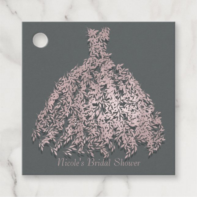 Rosa & Grått Botanical Löv Dress Möhippa Gåvor Etiketter (Framsida)