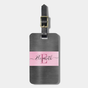 Rosa Grått Brushed Metall Script Monogram Bagagebricka