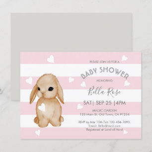 Rosa Grått Bunny Baby Shower-inbjudningar Inbjudningar