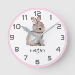 Rosa Grått Bunny Wall Clock Rund Klocka