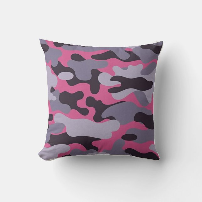 Rosa Grått Camo Print Dekorativ kudde (Framsida)