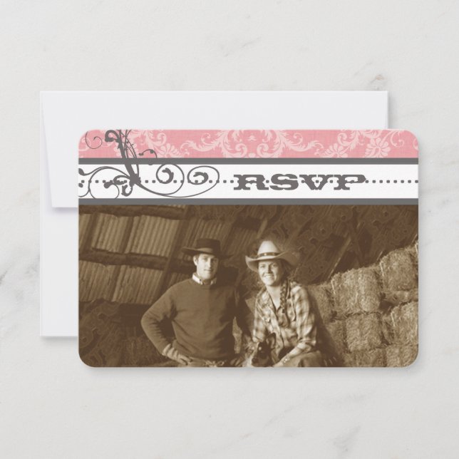 Rosa & Grått Chandelier Bröllop OSA Kort (Framsida)