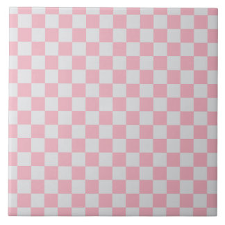 Rosa + Grått Checkboard Mönster Kakelplatta