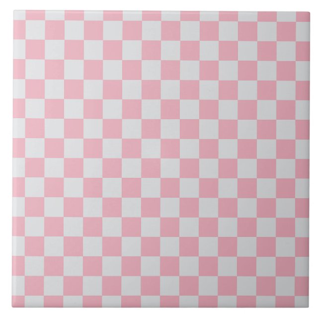 Rosa + Grått Checkboard Mönster Kakelplatta (Framsidan)