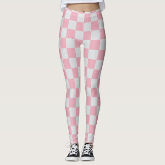 Rosa + Grått Checkboard Mönster Leggings
