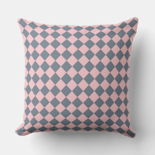 Rosa Grått Checker Diamond Mönster Kudde