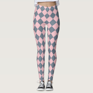 Rosa Grått Checker Diamond Mönster Leggings