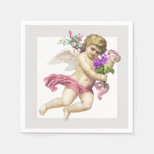 Rosa Grått Cherub Angel Pappersservett