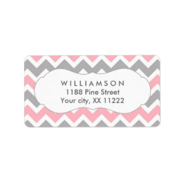 rosa & grått Chevron adressetiketters duschförmån Adressetikett