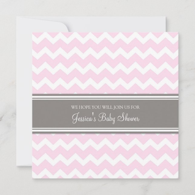 Rosa Grått Chevron Anpassningsbar Baby Shower-inbj Inbjudningar (Framsida)