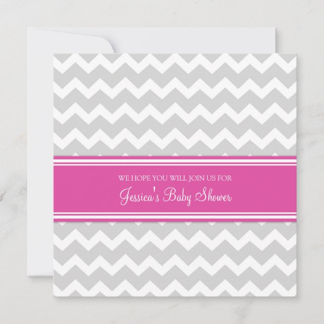 Rosa Grått Chevron Anpassningsbar Baby Shower-inbj Inbjudningar (Framsida)