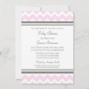 Rosa Grått Chevron Anpassningsbar Baby Shower-inbj Inbjudningar
