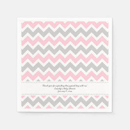 Rosa Grått Chevron Baby Shower LÄGG TILL DIN ORDNI Pappersservett