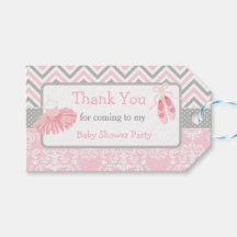 Rosa & Grått Chevron Ballerina Tack Gift Märkre