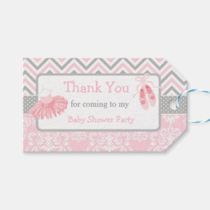 Rosa & Grått Chevron Ballerina Tack Gift Märkre Presentetikett